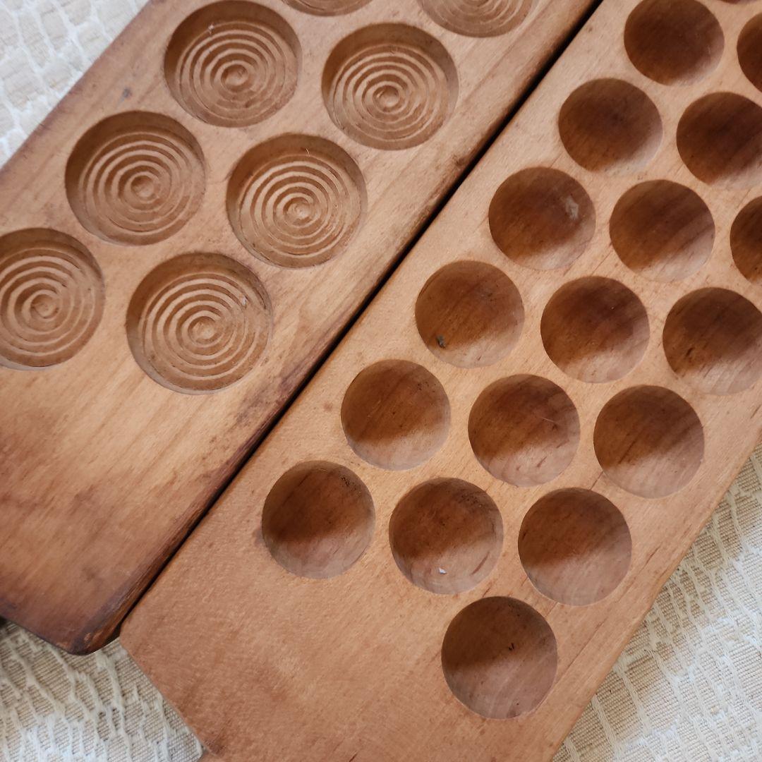 菓子木型2点セット-11　古い 木型 菓子型 和菓子 木製 古道具 古物