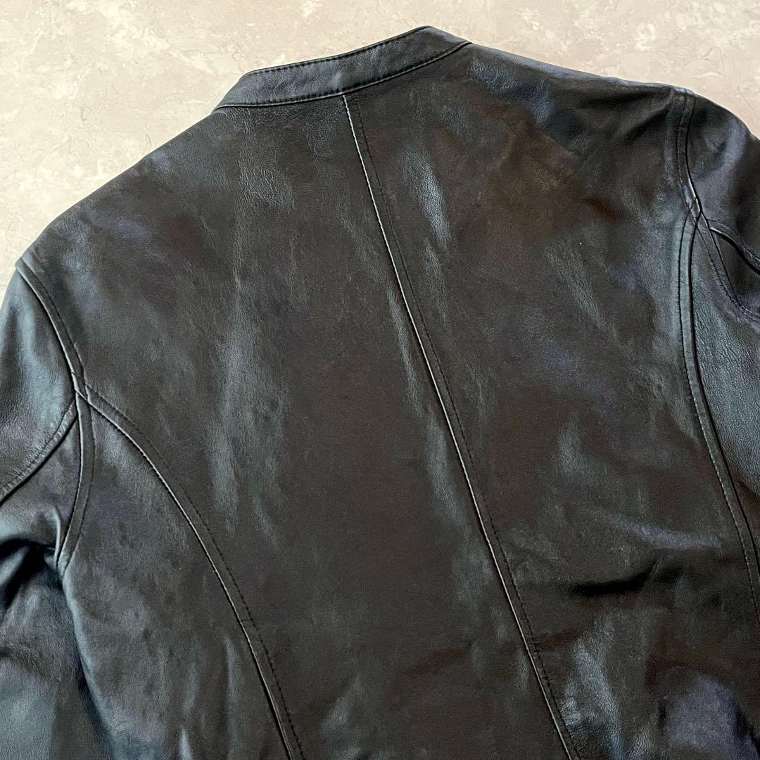 美品☆リューグーレザーズ シングルライダースジャケット 羊革 M〜L ブラック