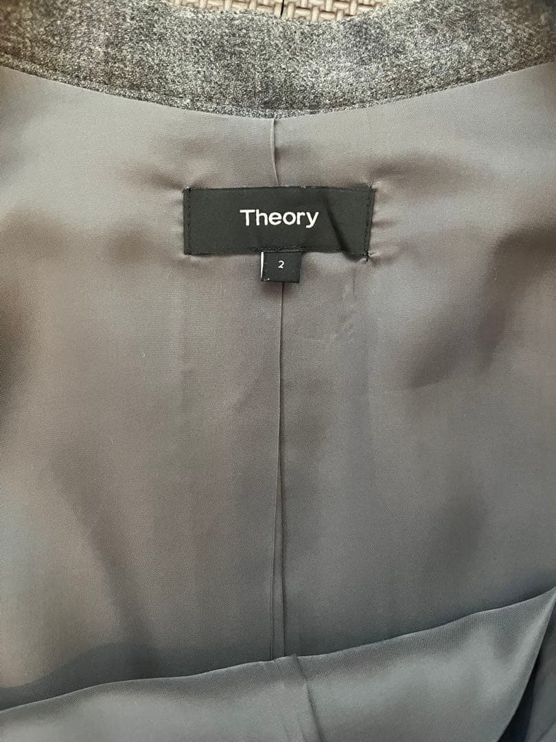 【美品】秋冬Theory セオリー ウール ノーカラーパンツスーツセット　グレー