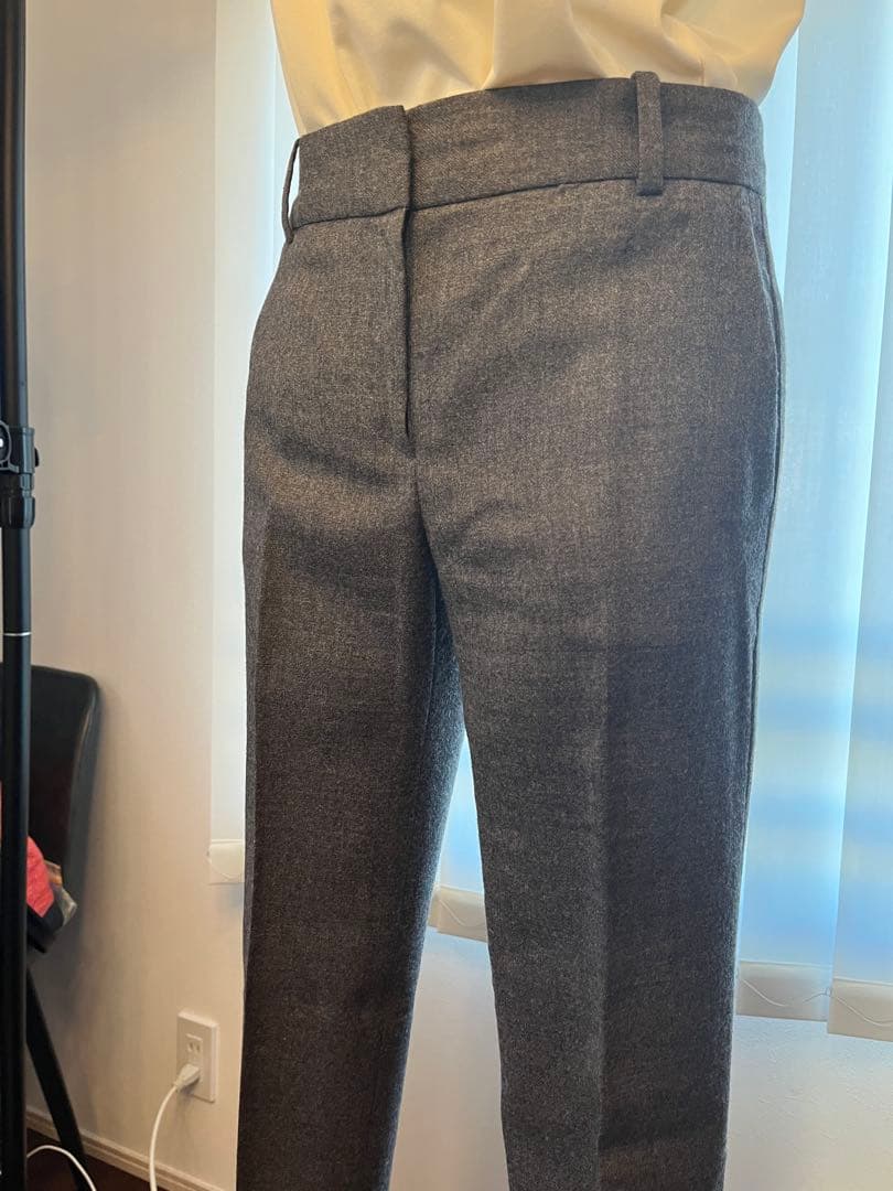 【美品】秋冬Theory セオリー ウール ノーカラーパンツスーツセット　グレー