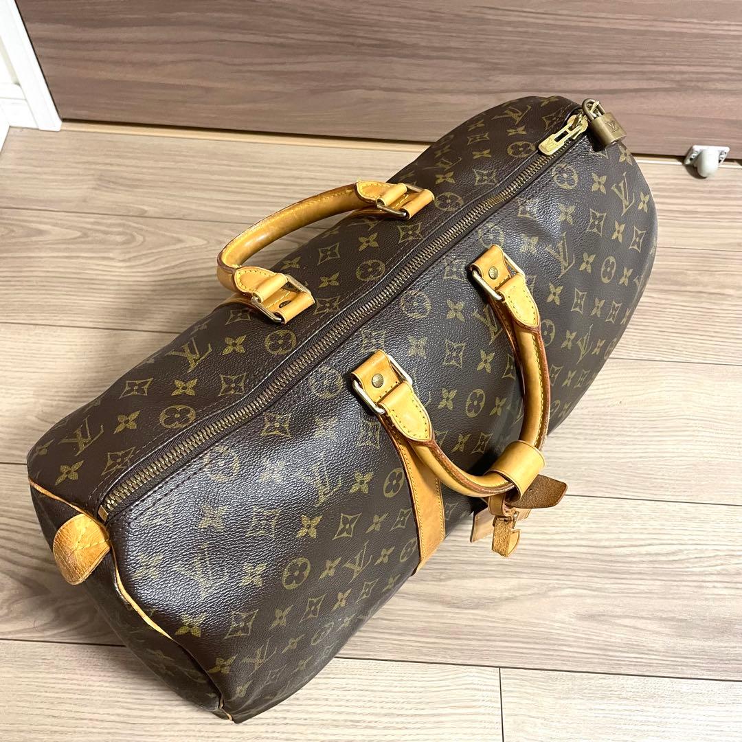 美品/ルイヴィトン　ボストンバッグ　キーポル45 モノグラム　ブラウン　ヌメ革