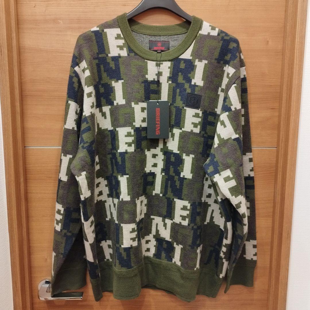 【新品】BRIEFING ブリーフィング オリーブグリーン 文字柄 セーター