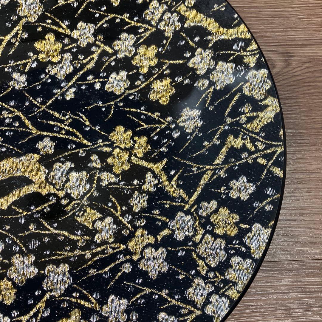 E-1 極美品 ぎやまん 金銀糸 金彩 桜文様刺繍 ガラスプレート 飾り皿 大皿