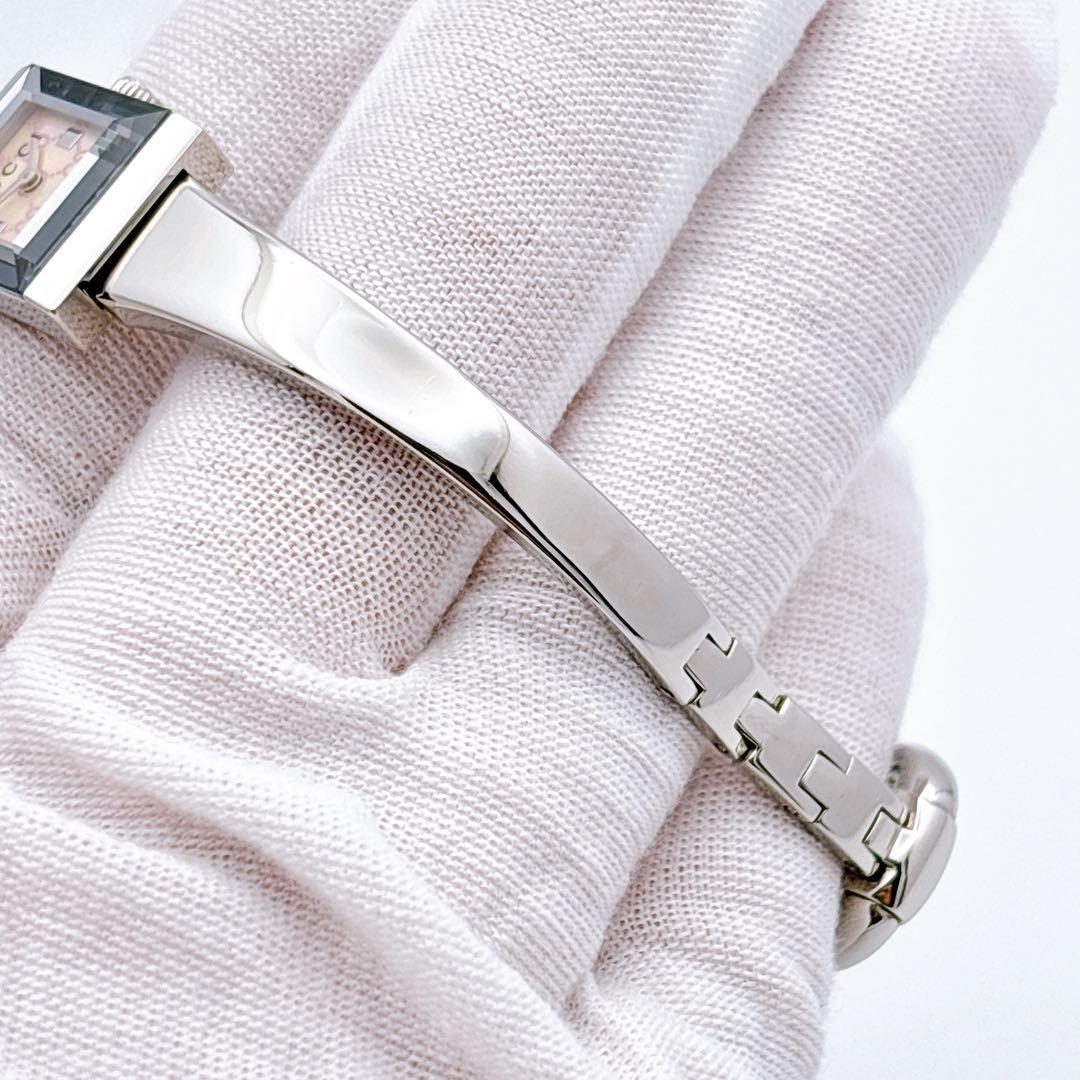 【美品・電池新品】GUCCI 128.5 GG ピンク シェル スクエア 腕時計