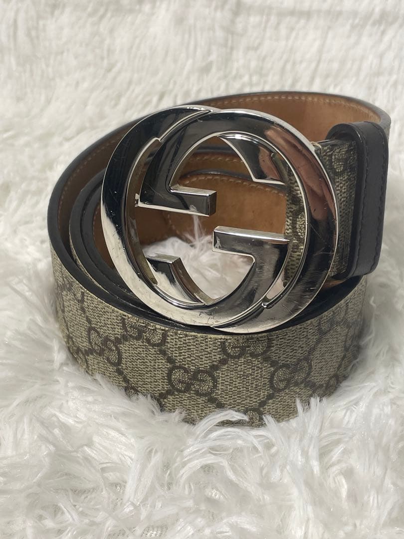 GUCCI GGキャンバス ベルト シルバー金具　 レザー×キャンバス