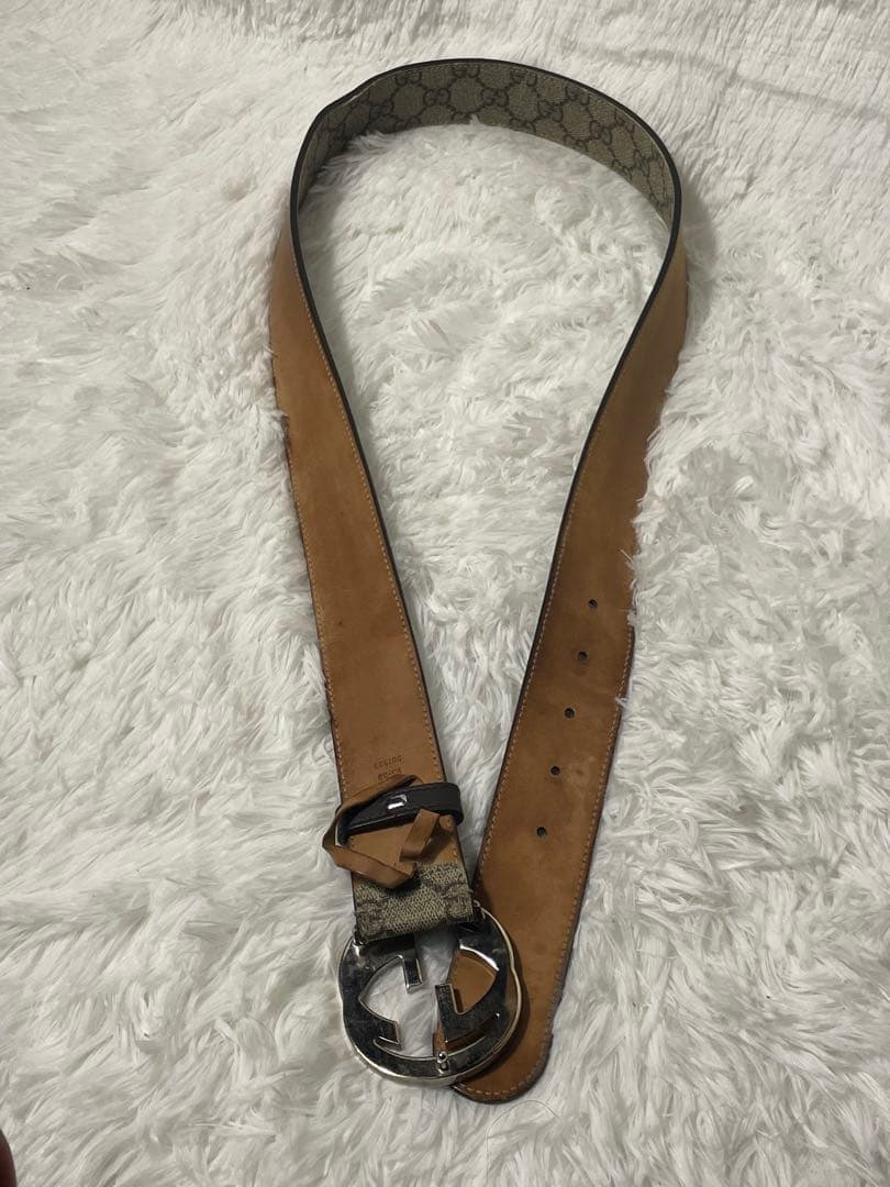 GUCCI GGキャンバス ベルト シルバー金具　 レザー×キャンバス