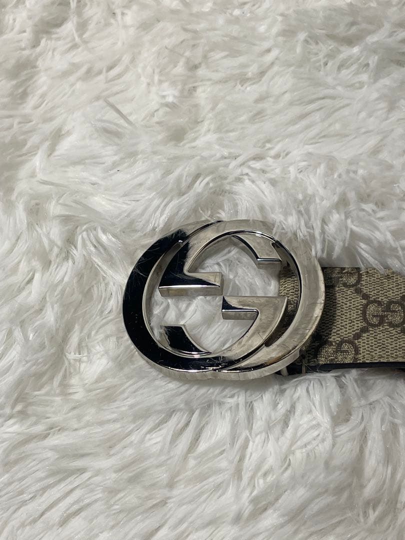 GUCCI GGキャンバス ベルト シルバー金具　 レザー×キャンバス