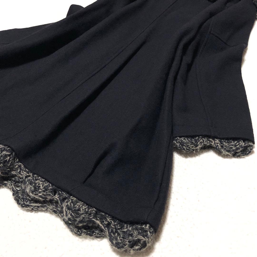 極美品　センソユニコ　チェスターコート　ケーブルニット　ロング丈　ウール　黒