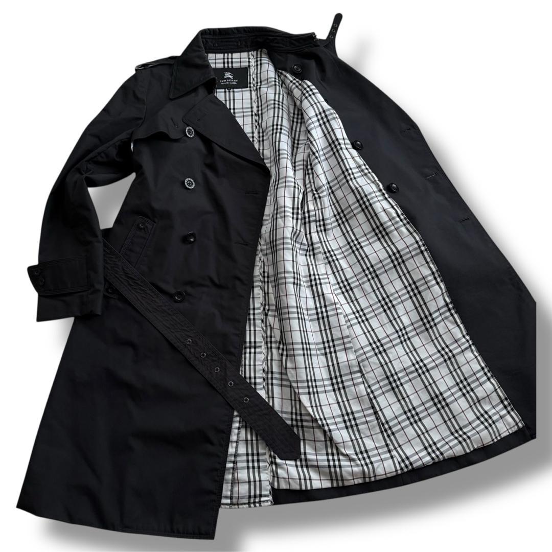 【訳あり】バーバリーブラックレーベル トレンチコート ノバチェック 黒 Mサイズ
