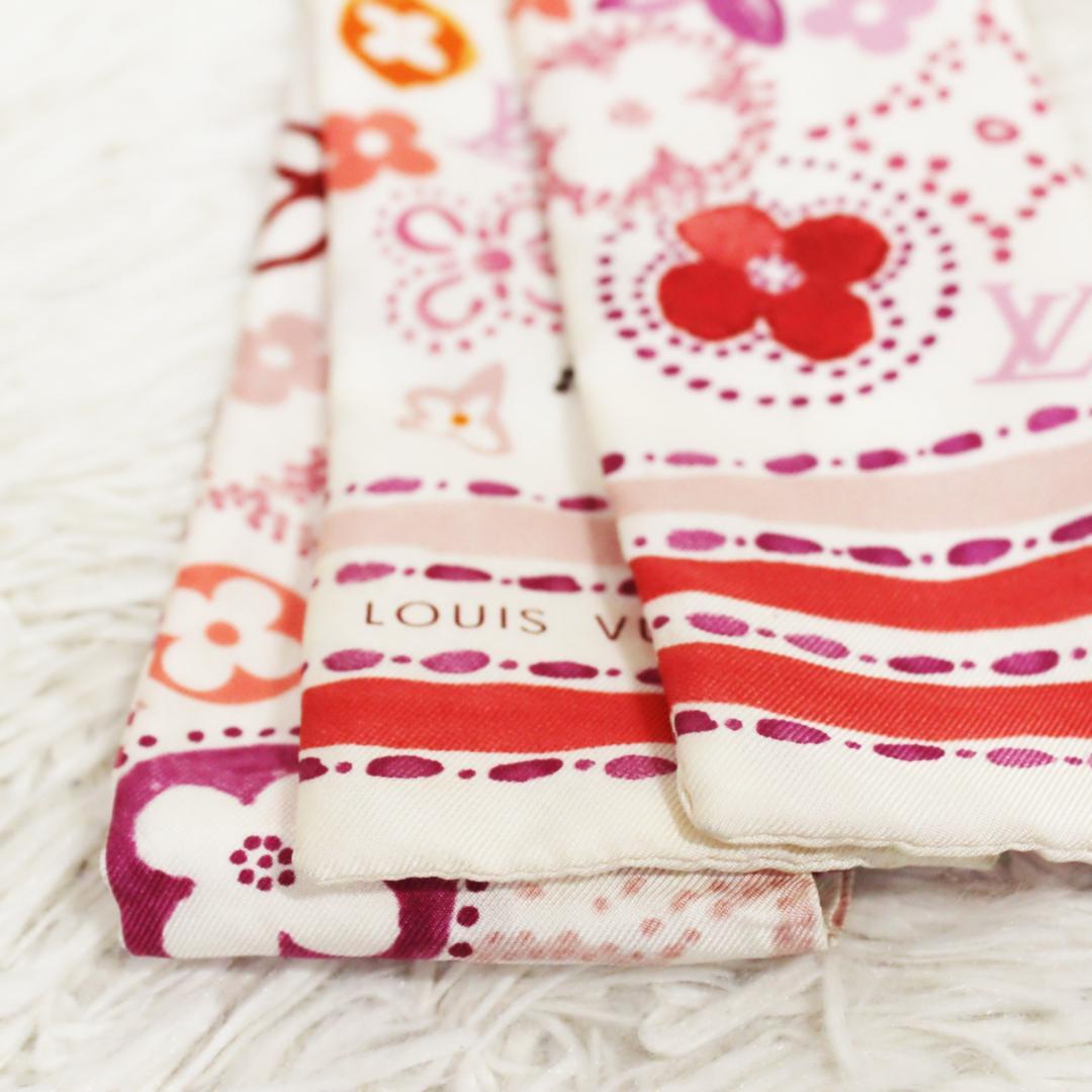極美品 ルイヴィトン スカーフ バンドー モノグラム ホワイト レッド ピンク
