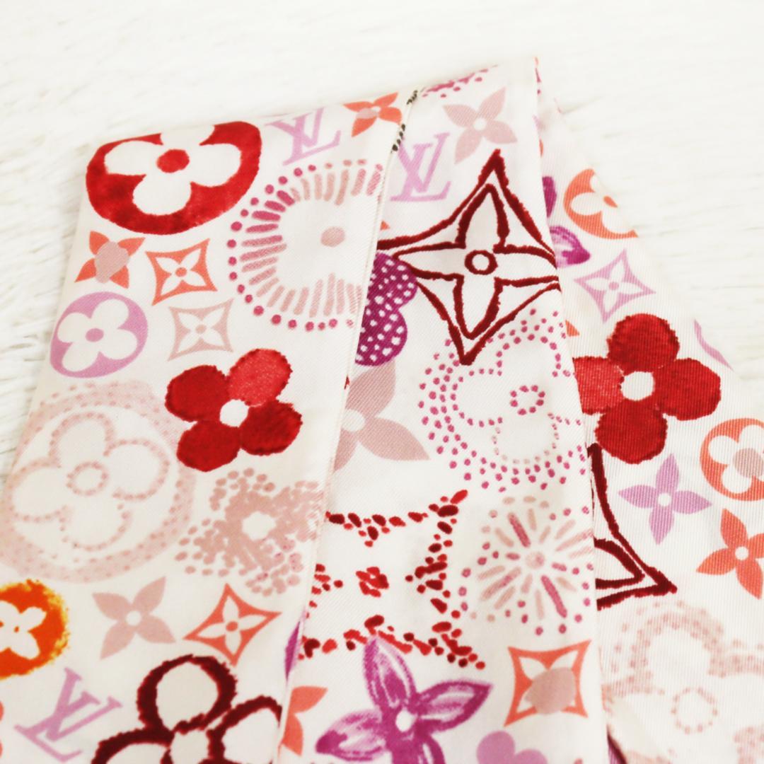 極美品 ルイヴィトン スカーフ バンドー モノグラム ホワイト レッド ピンク