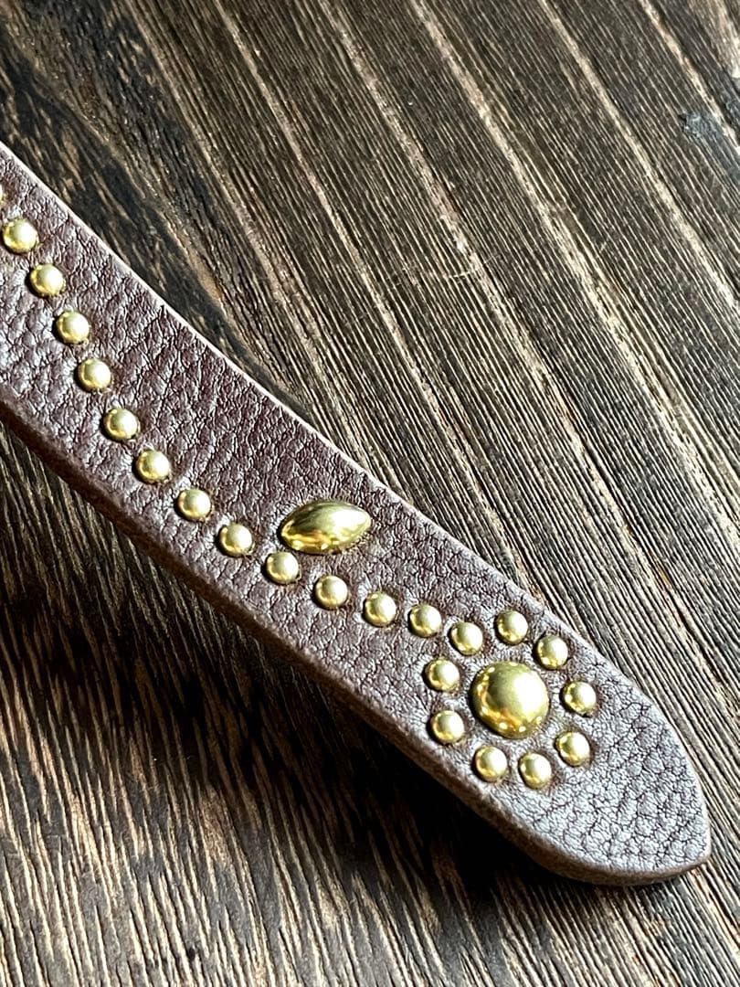 専用品　スタッズナローロングベルト真鍮フラワー　オイルシボ　ブラウン