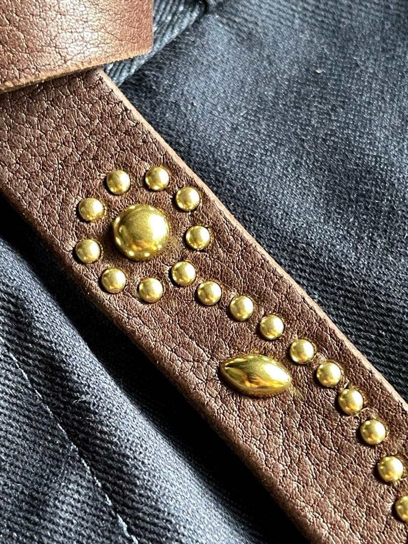 専用品　スタッズナローロングベルト真鍮フラワー　オイルシボ　ブラウン