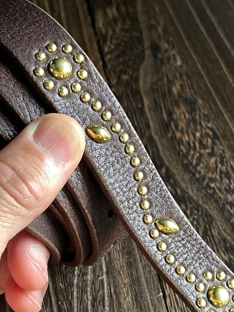 専用品　スタッズナローロングベルト真鍮フラワー　オイルシボ　ブラウン
