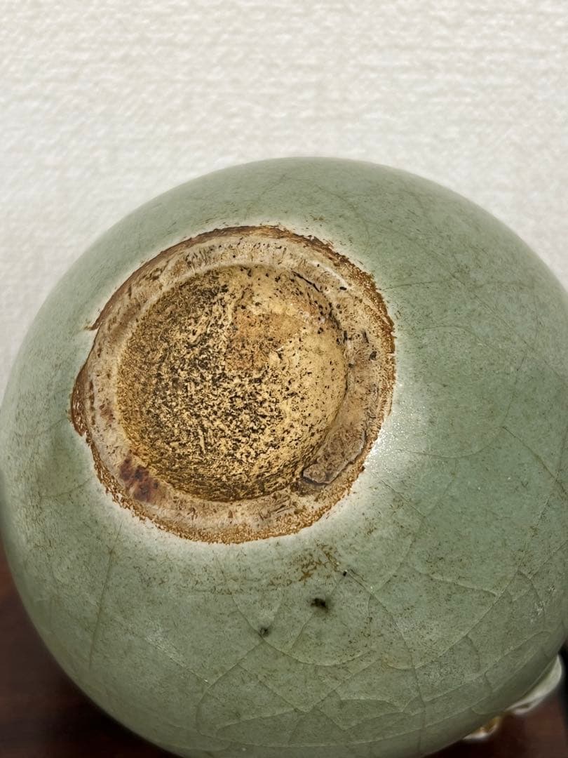 中国明時代　龍泉窯青磁水盂 文房具　胴直径約9.5㎝ BL2-4