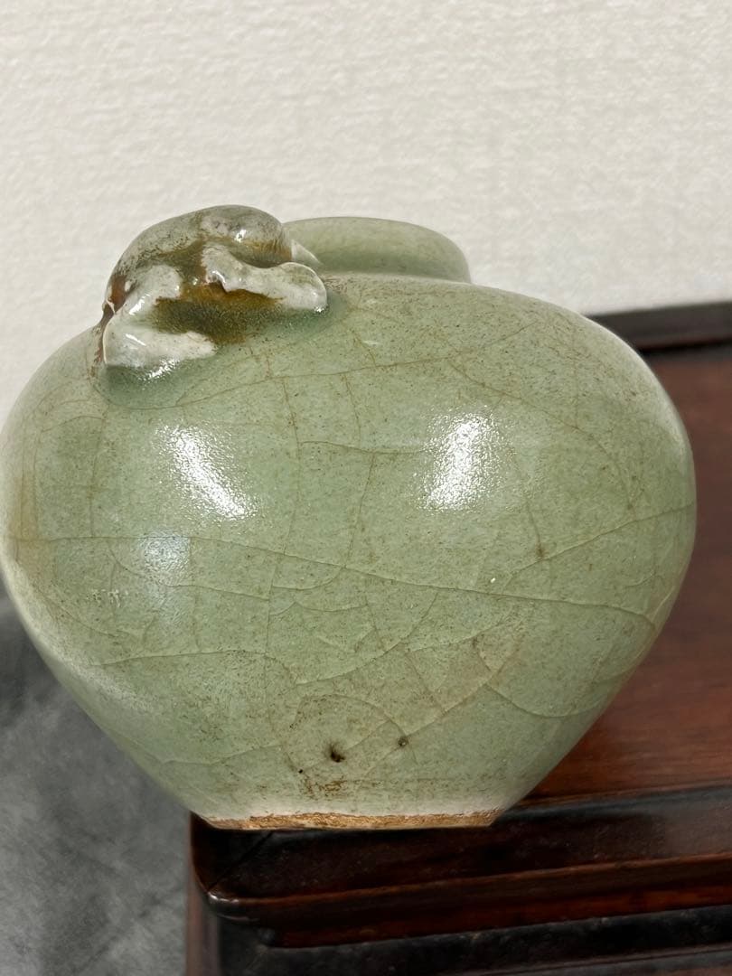 中国明時代　龍泉窯青磁水盂 文房具　胴直径約9.5㎝ BL2-4