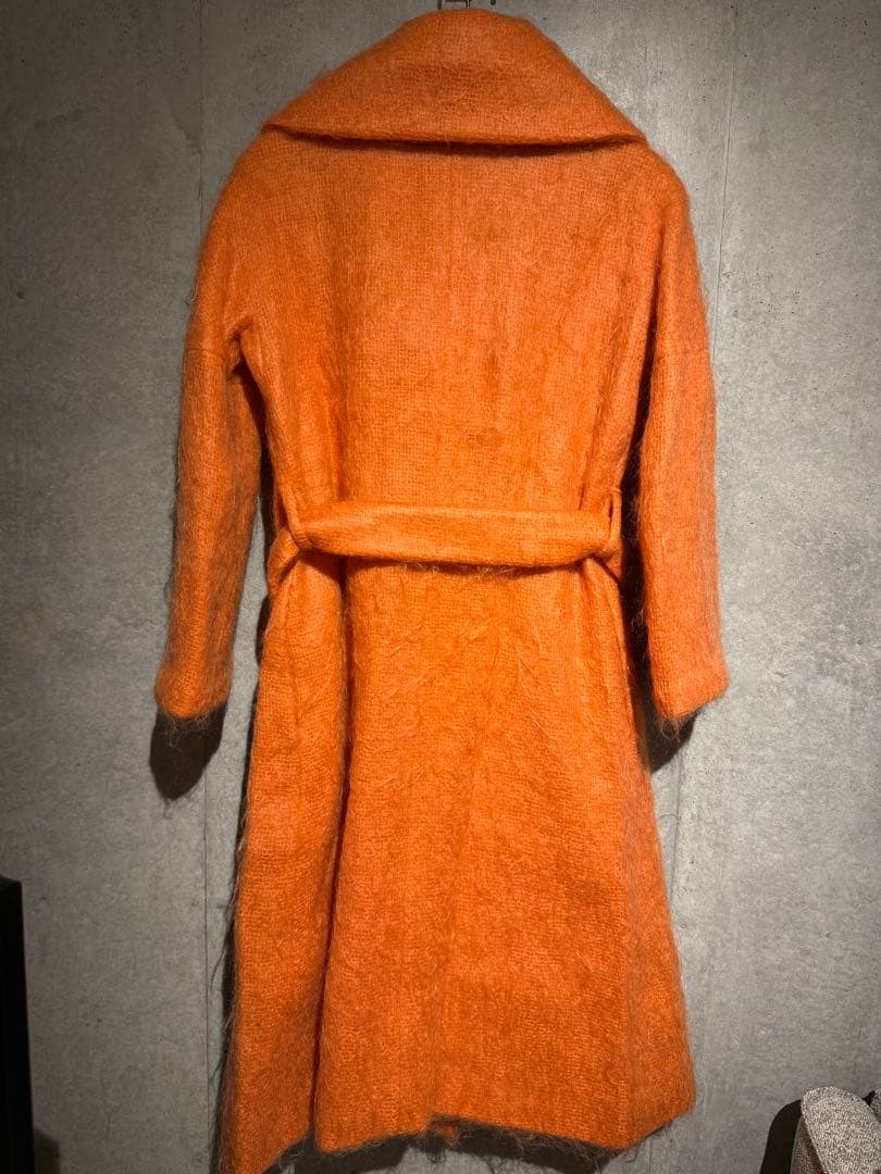 オレンジ ロングコート ベルト付き