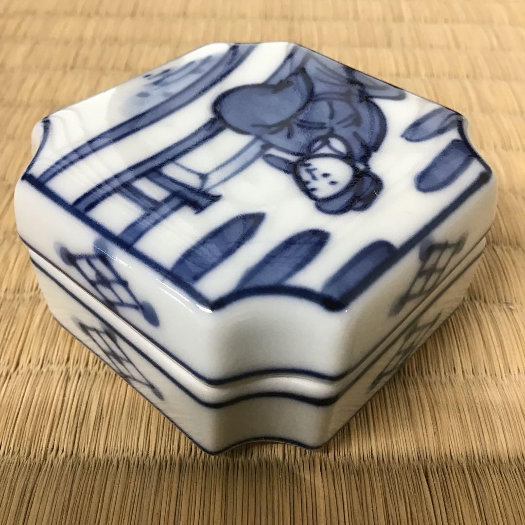 茶道具　香合　染付周茂叔香合　景雲作　共箱　S111KG