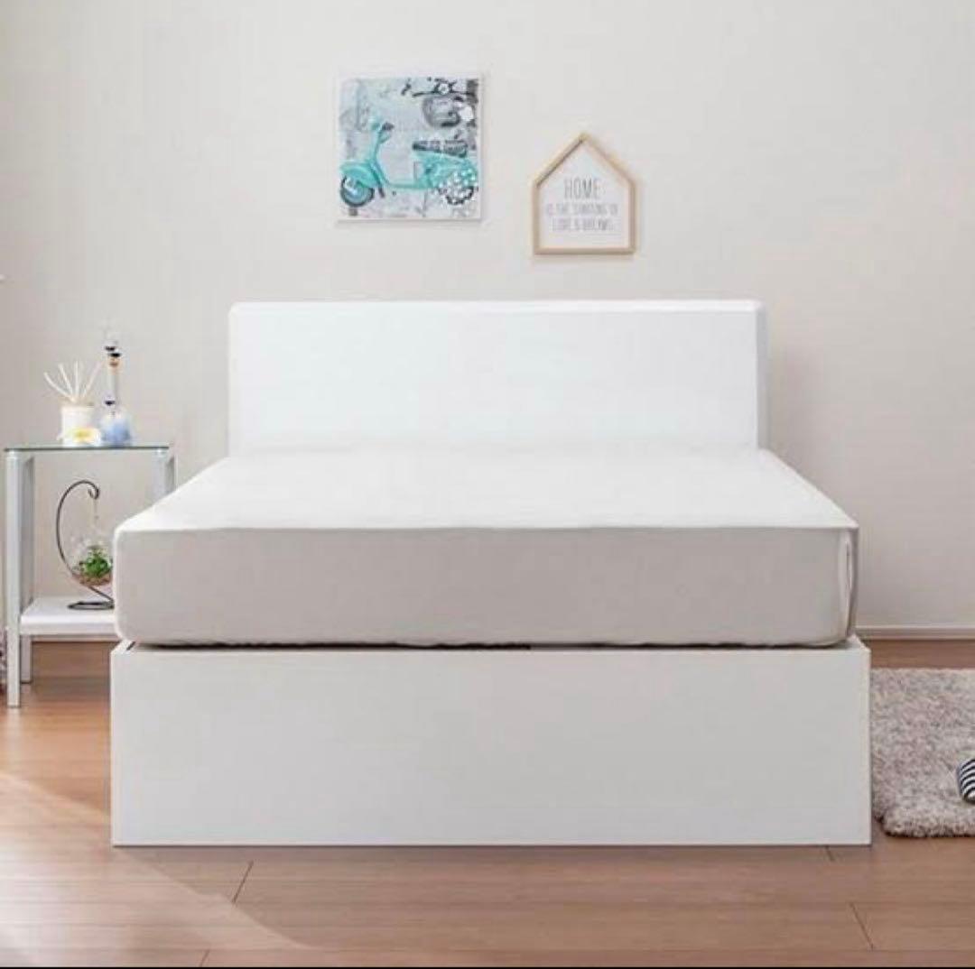 【ニトリ】 ホワイト セミダブル ベッドフレーム 収納付き