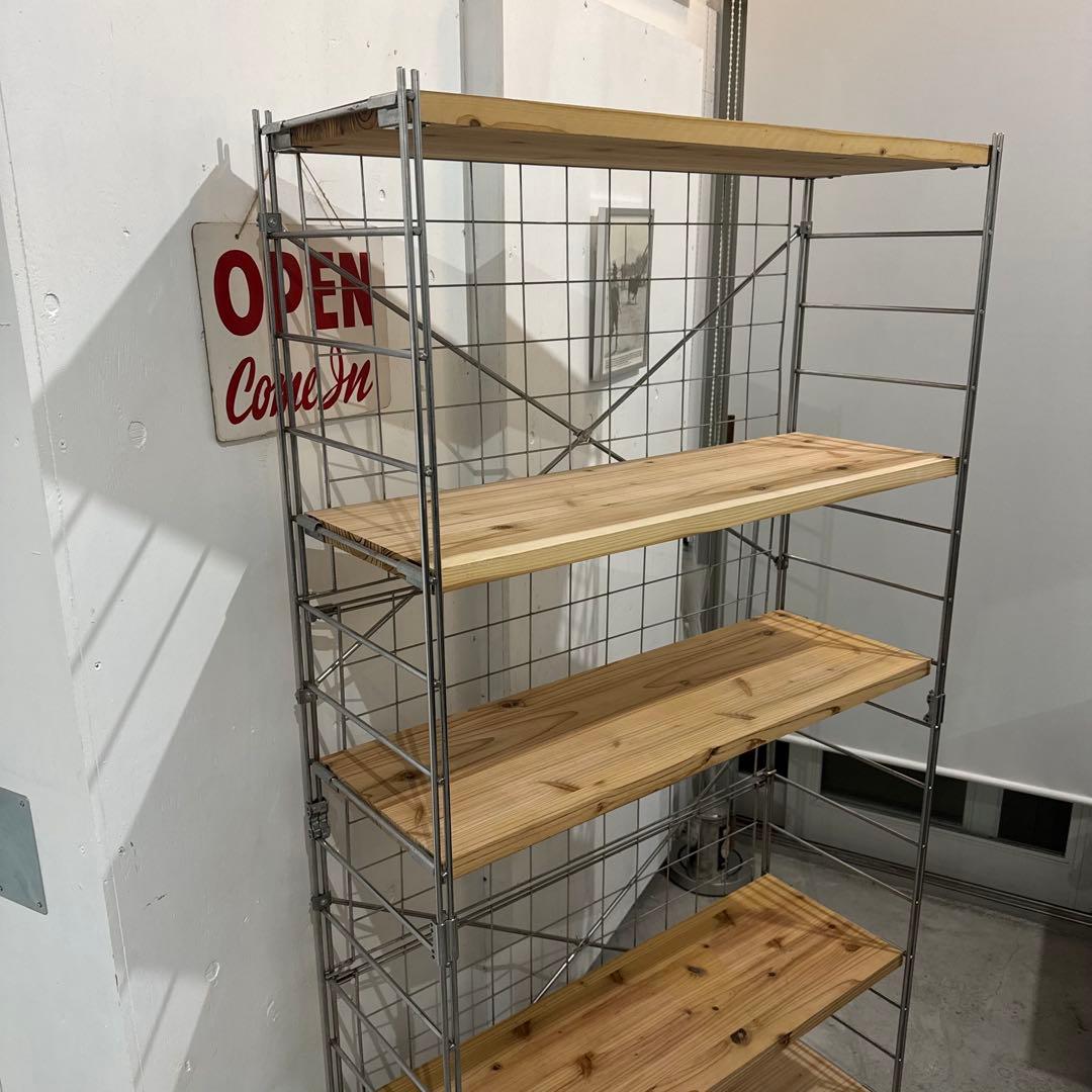 インダストリアル スチールラック 木製棚 キャスター付き／店舗什器 5段