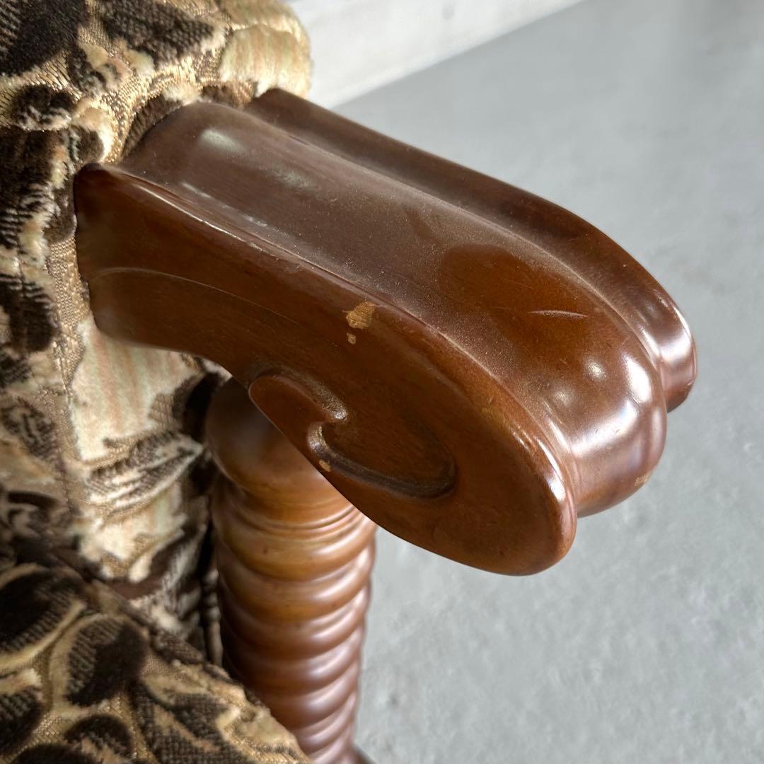 ✦昭和レトロ✦ 花柄モケット 3人掛けソファ 木製アンティーク調 応接ソファー