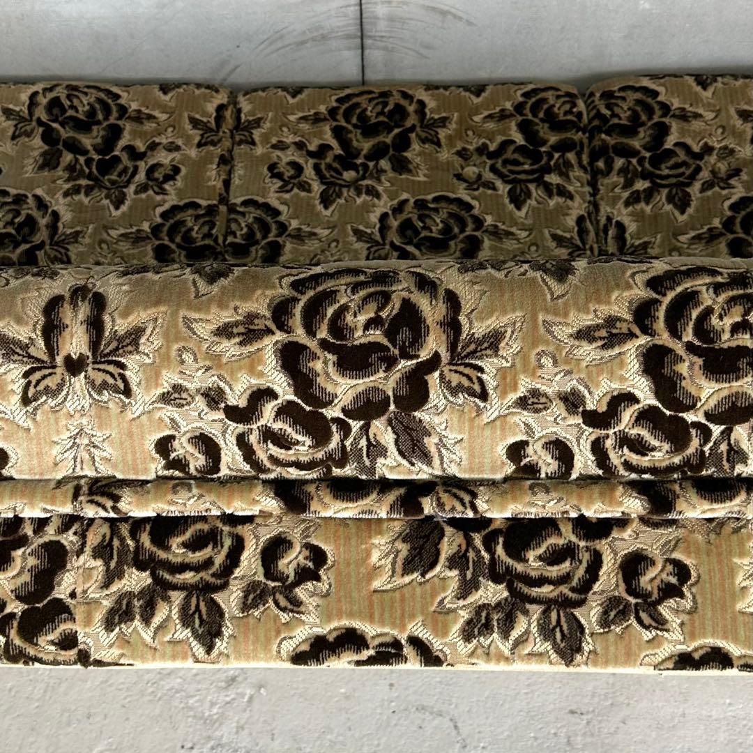 ✦昭和レトロ✦ 花柄モケット 3人掛けソファ 木製アンティーク調 応接ソファー