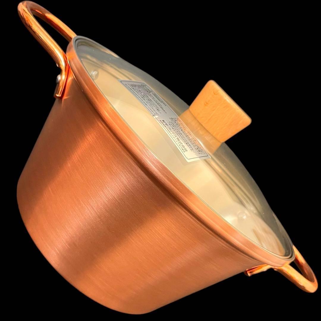 フライパン＆両手鍋3点セット ガス火専用 千歳 ガラス蓋付き 銅製 日本製 純銅