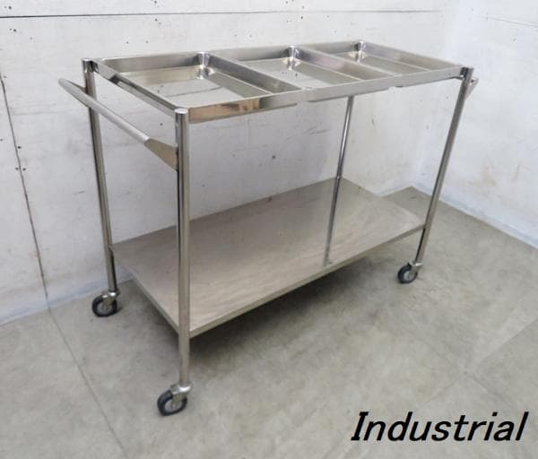 美品■ステンレスワゴン■トレー3枚■業務用■インダストリアル■キャスター付き■