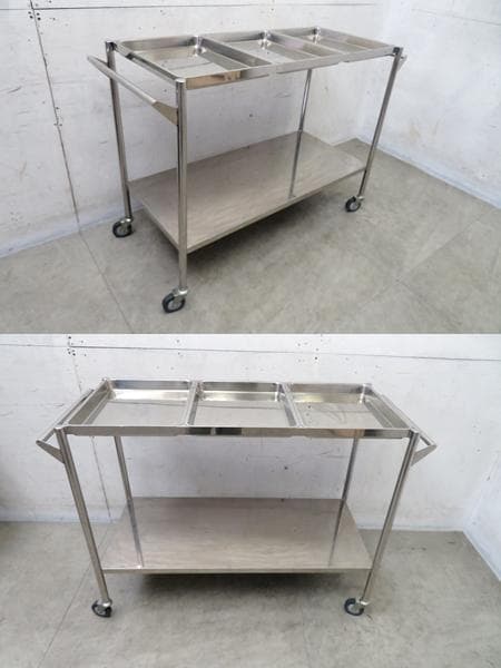 美品■ステンレスワゴン■トレー3枚■業務用■インダストリアル■キャスター付き■
