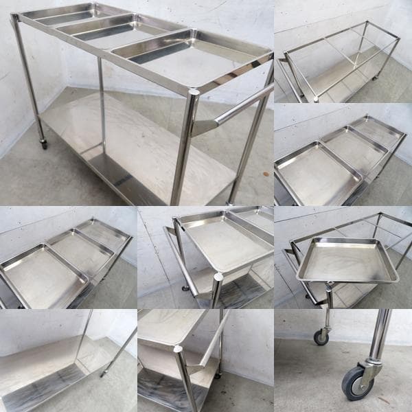 美品■ステンレスワゴン■トレー3枚■業務用■インダストリアル■キャスター付き■