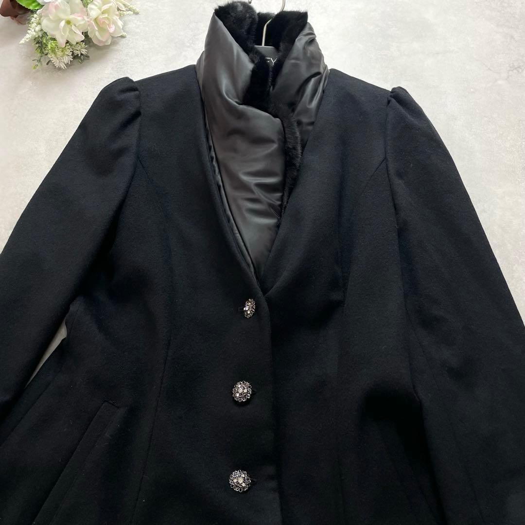 大きいサイズ✨エムズグレイシー ロングコート　42 XL 黒 ファー ビジュー