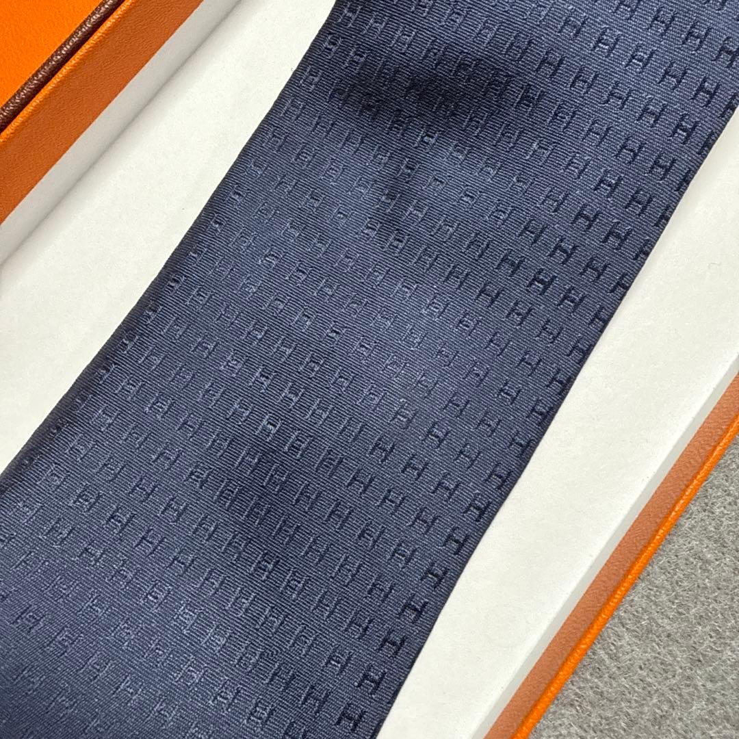 エルメス　ネクタイ　紺ネイビー　H柄H織ファソネ