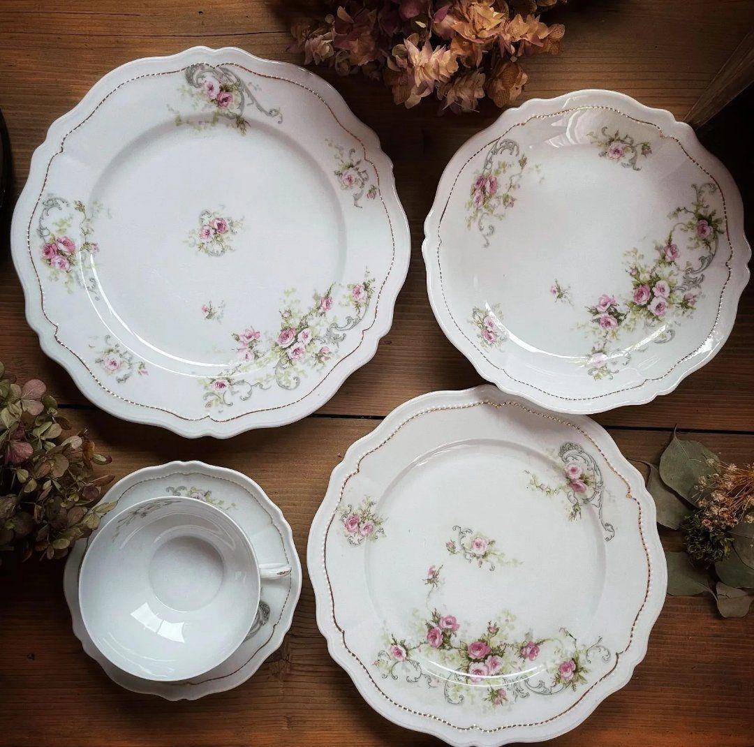 オーストリア　アンティーク食器セット　リモージュ　薔薇　フランス