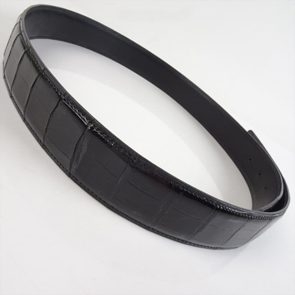 新品 クロコダイルレザー ベルト ツヤ 黒 本革 80cm～105cm Hベルト