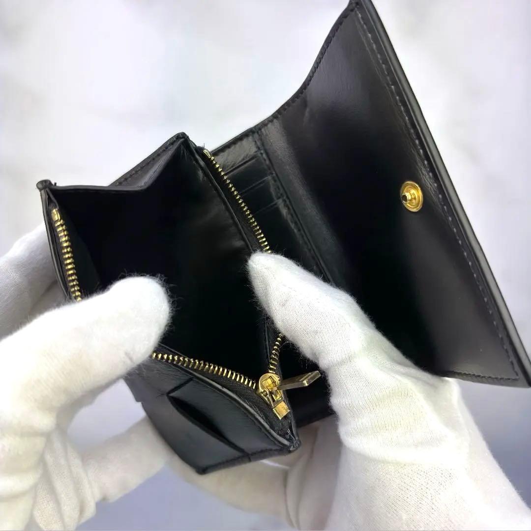 【極美品✨】BOTTEGA VENETA ブラック 3つ折り 財布 カセット