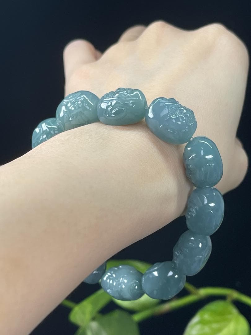 グアテマラ産天然翡翠 阿羅漢ブレスレット A貨 本翡翠 17cm 0103