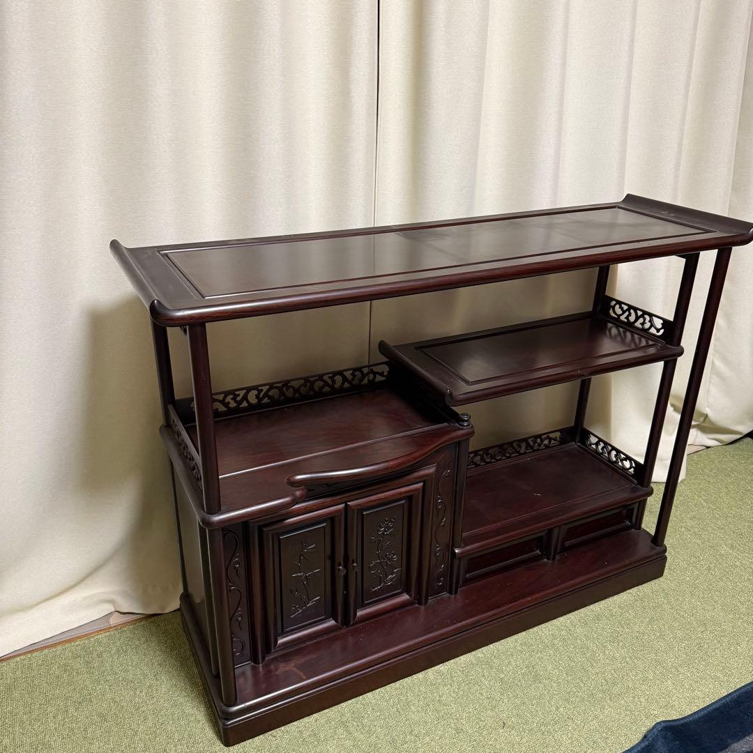 昭和 レトロ 唐木 茶棚 違い棚 茶箪笥 タンス 紫檀 銘木 高級家具 和室