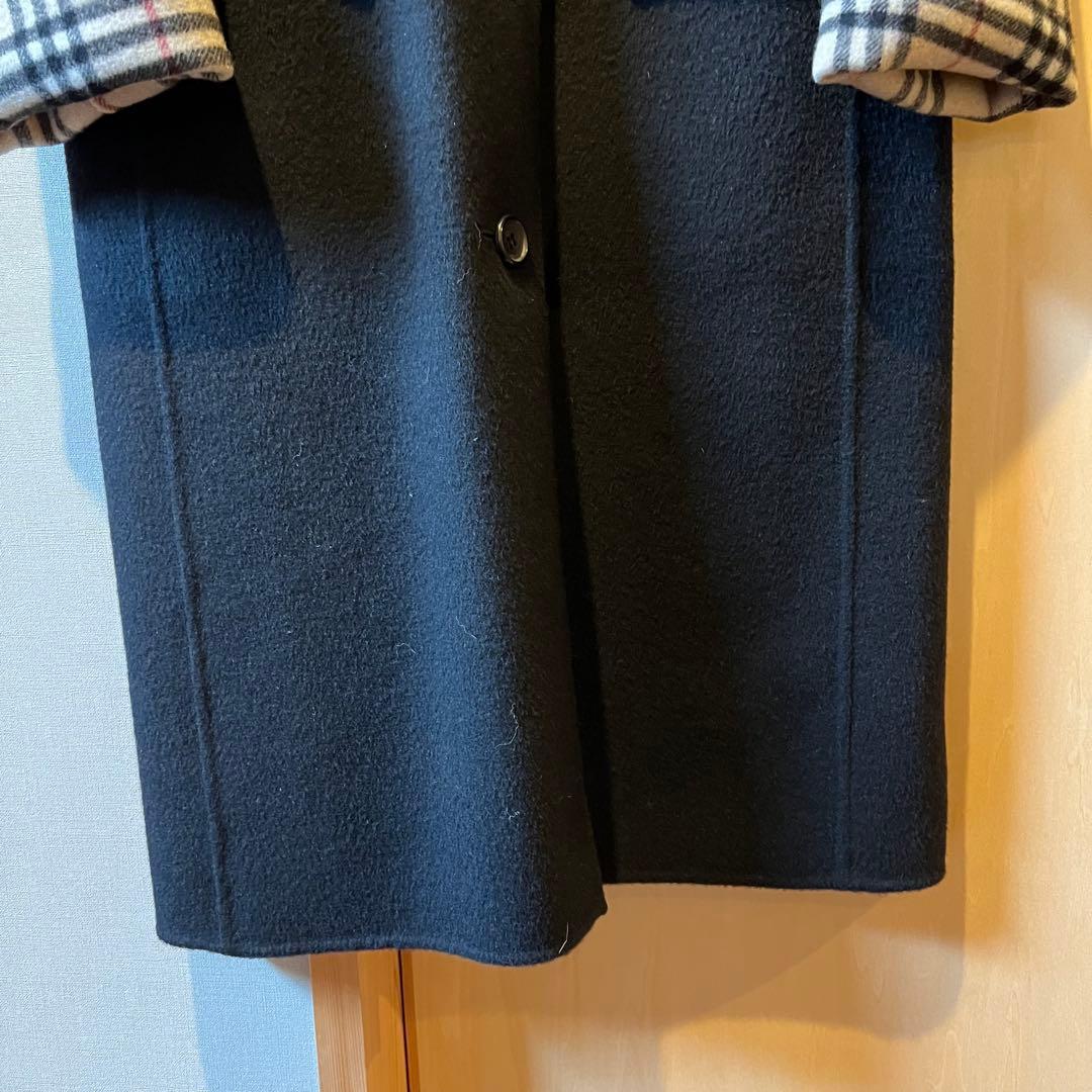 バーバリーロンドン ロングコート ノバチェック カシミヤ 黒　40サイズ