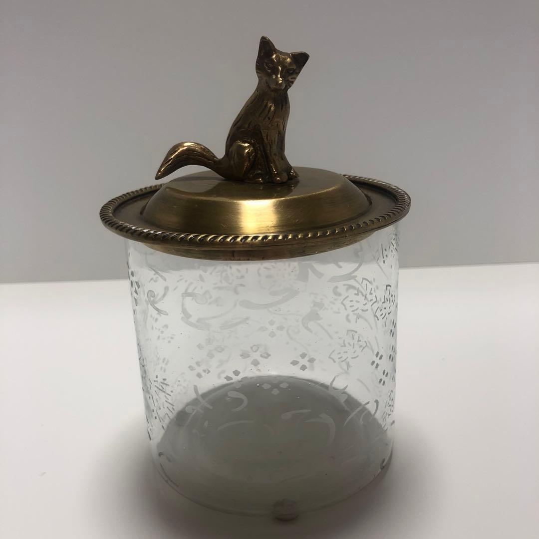 F☆ キツネ　の　ガラス　小物入れ　キャニスター