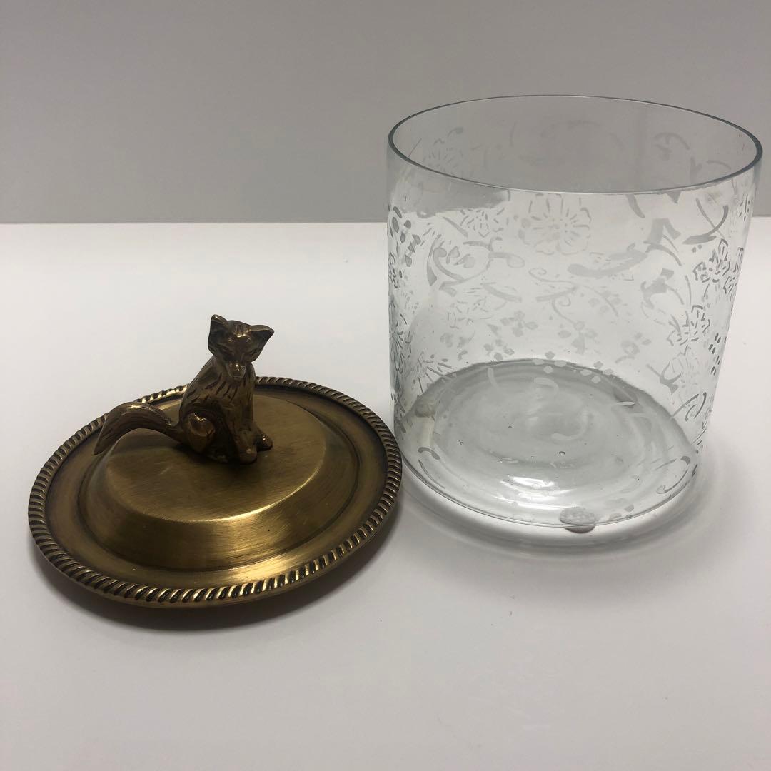 F☆ キツネ　の　ガラス　小物入れ　キャニスター