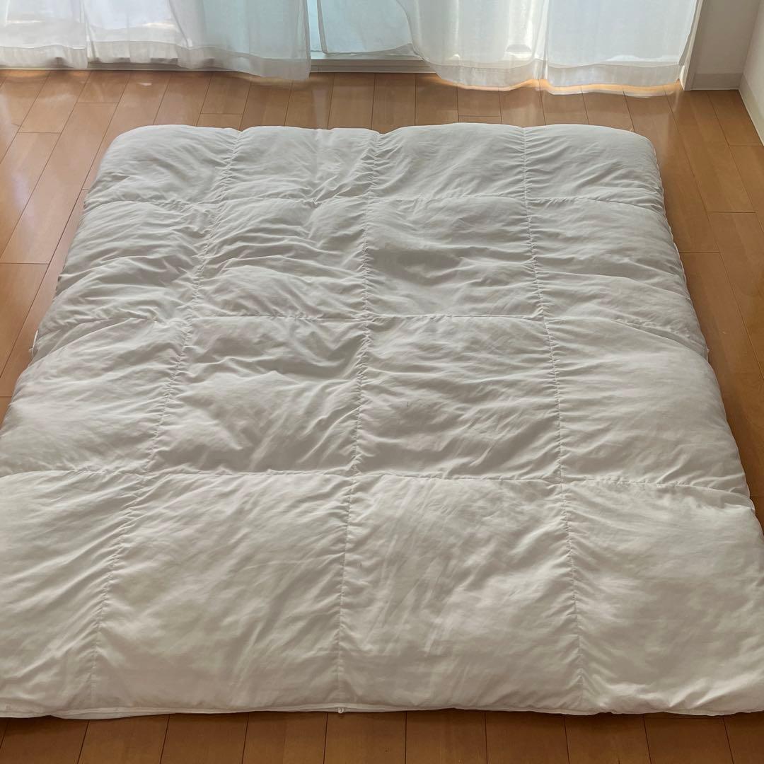 無印良品　グレー羽毛　掛ふとん　二層式 薄型　ダブルサイズ　190×210cm