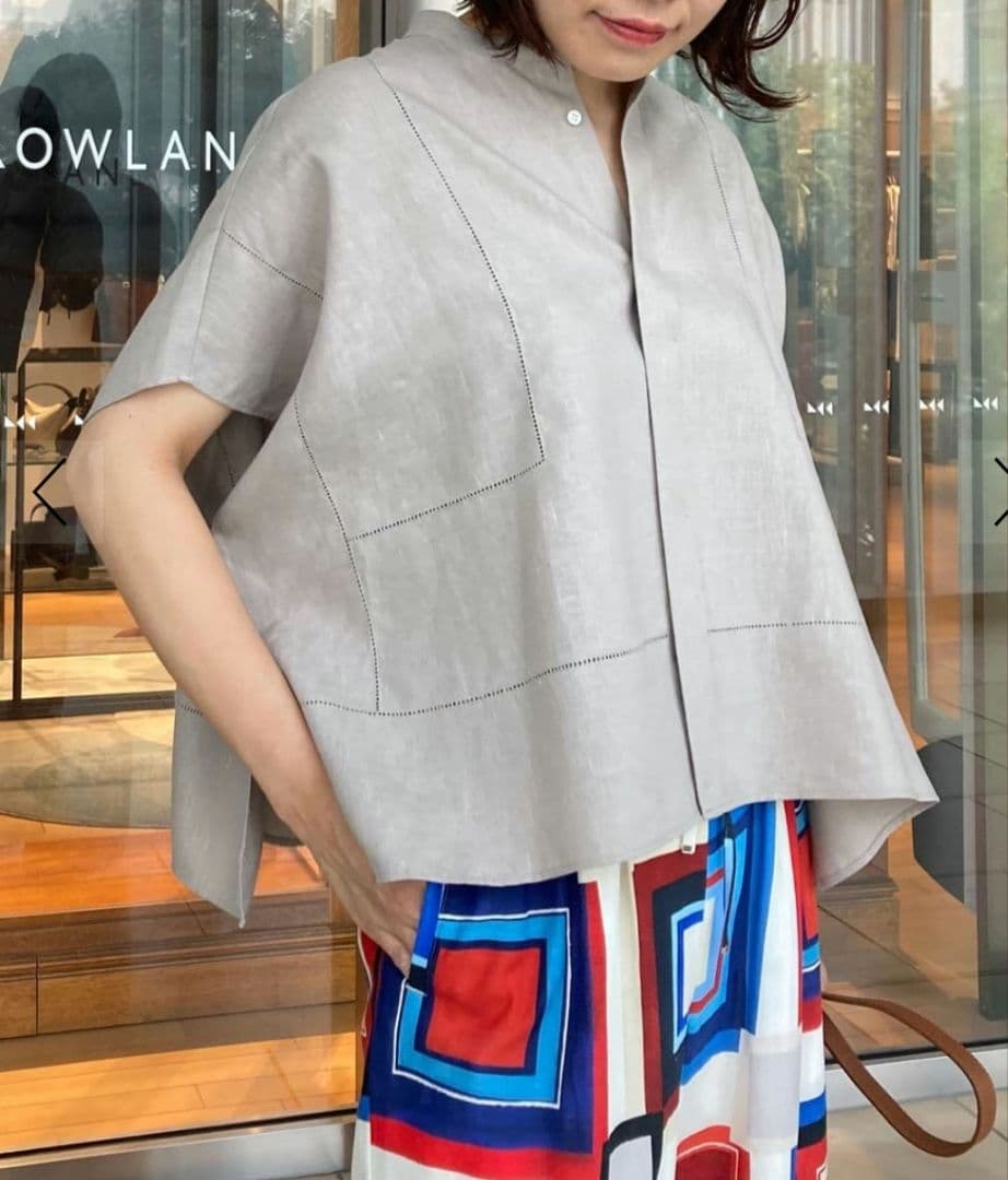 フレンチリネン スタンドカラーシャツ