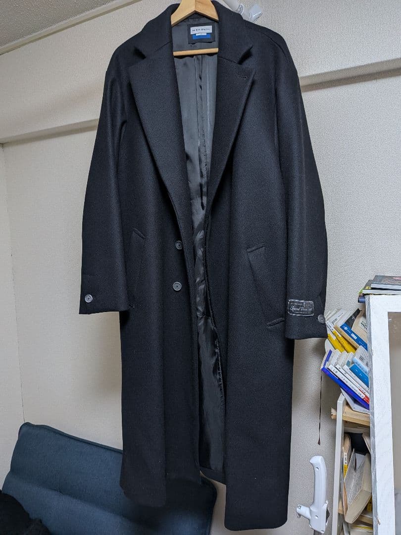 ブラック チェスターコート ウール混紡