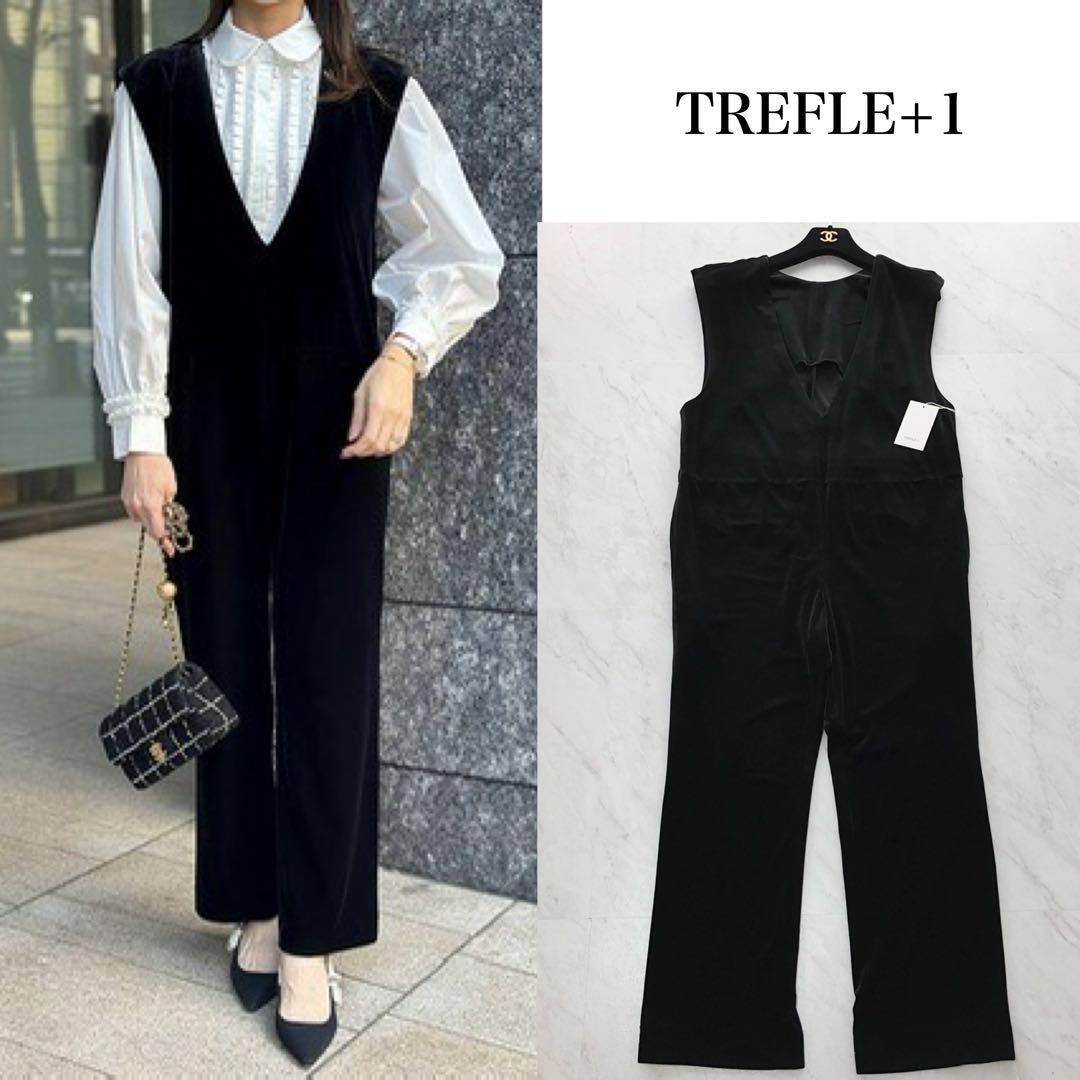 新品❤️完売サイズ　トレフルプラスワン　ベロアサロペット　オールインワン　黒