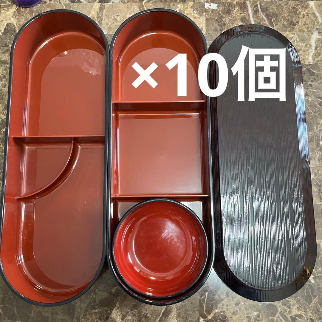 和風 漆風 弁当箱 4点セット ×10（仕切り・小鉢・フタ付き）