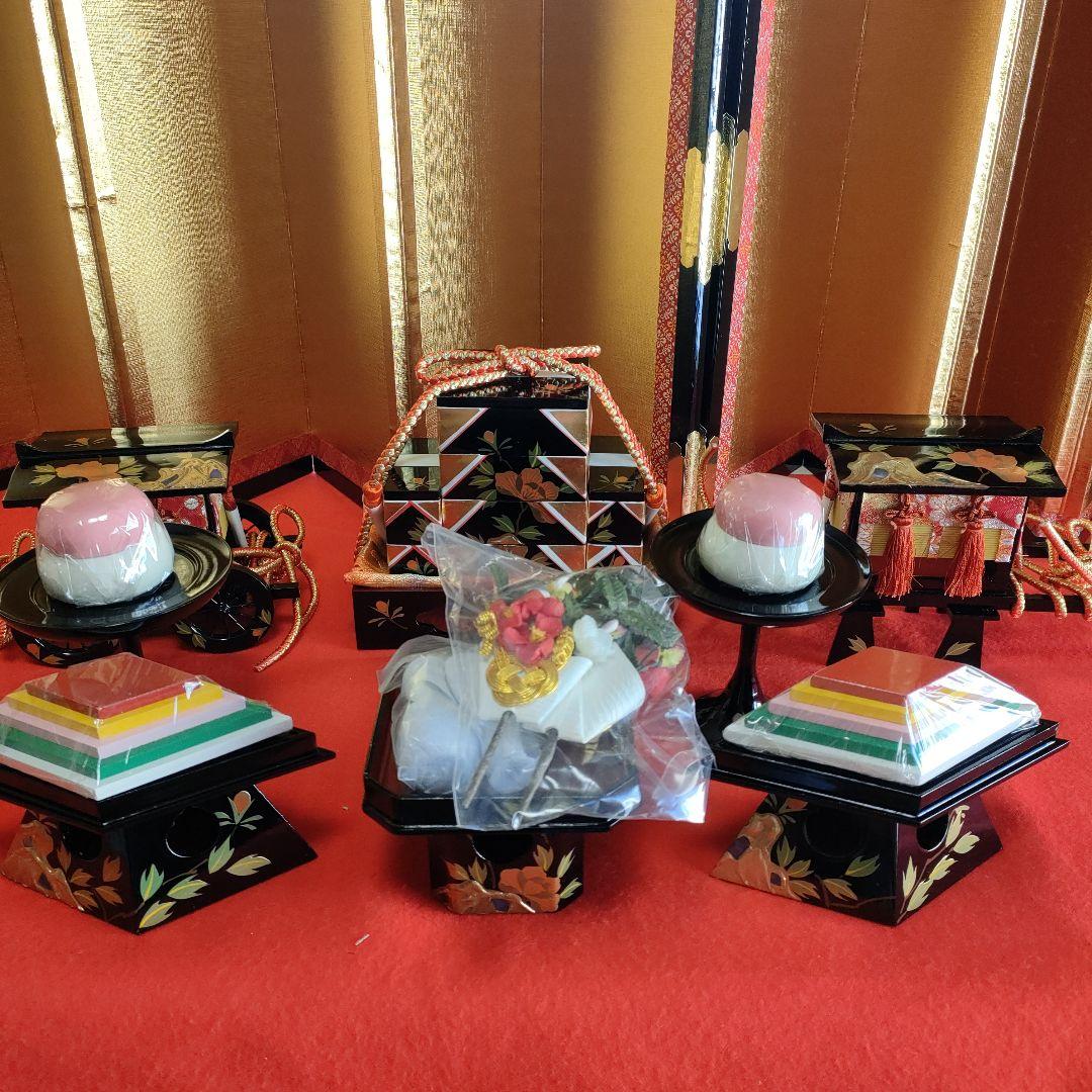 雛人形　お雛道具6点セット　親子重箱　本金手書　40号　牡丹　　木製