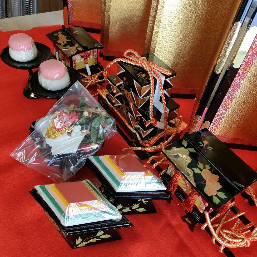 雛人形　お雛道具6点セット　親子重箱　本金手書　40号　牡丹　　木製