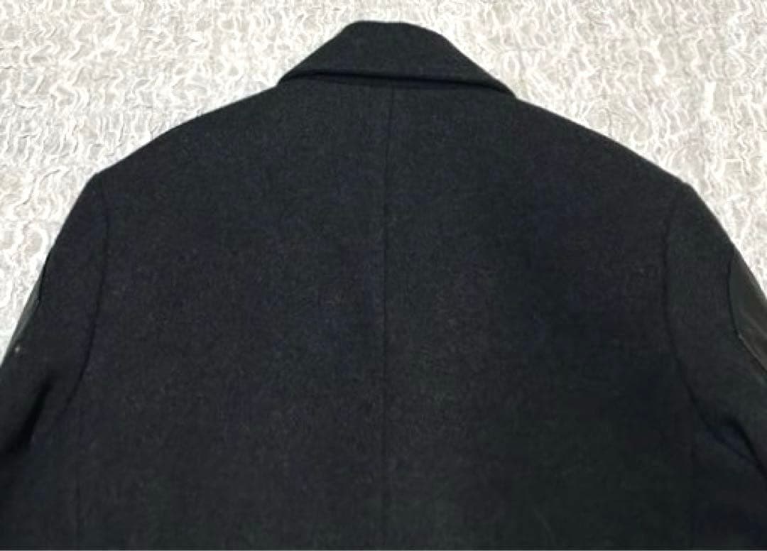 【正規品】 DIESEL チェスターコート レザー 切替 ウール ブラック 牛革