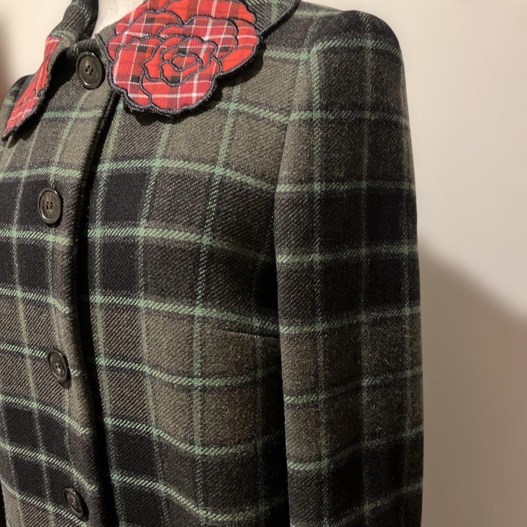 LOVE MOSCHINO チェック柄 花刺繍ウールコート 40