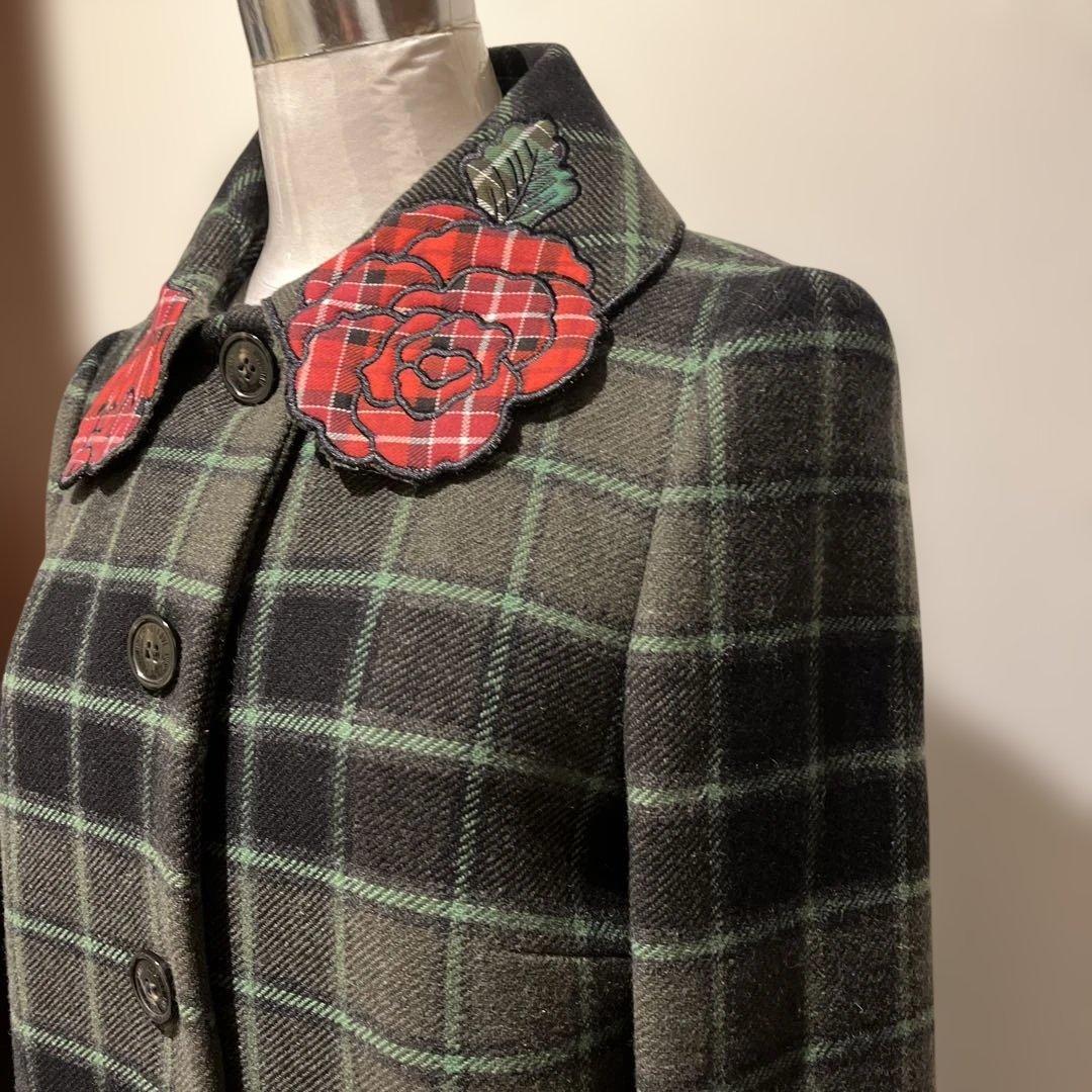 LOVE MOSCHINO チェック柄 花刺繍ウールコート 40